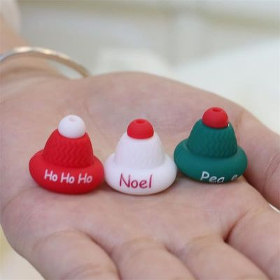 Varejo 100% seguro sem BPA, pérola de silicone com focos de chapéu de Natal 3D - não tóxico