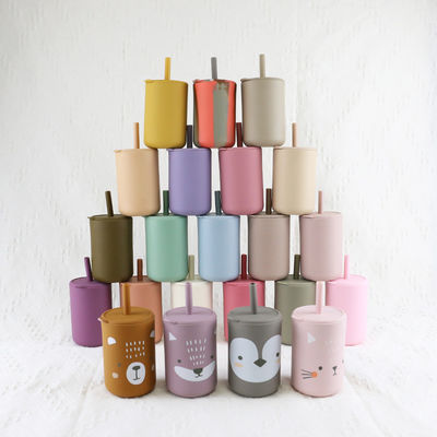 Comércio A Grosso Disponível Copo de Bebida de Silicone Impresso Com Palha - Copo de Sippy de Silicone Incrível de Alta Durabilidade