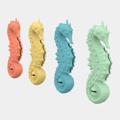Brinquedo de Silicone Livre de BPA em Forma de Cavalo-Marinho para Pets – Comedouro Lento e Mordedor para Dentes de Cães e Gatos