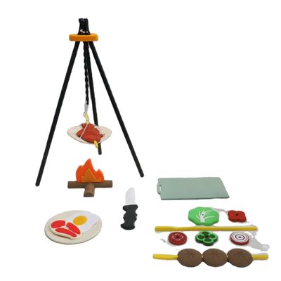 Logotipo personalizado 19 PC Silicone Fingir Grill Grill Cozinha brinquedo Mini Chef Grill Role Playing Set Jovens Jogos de cozinha presente