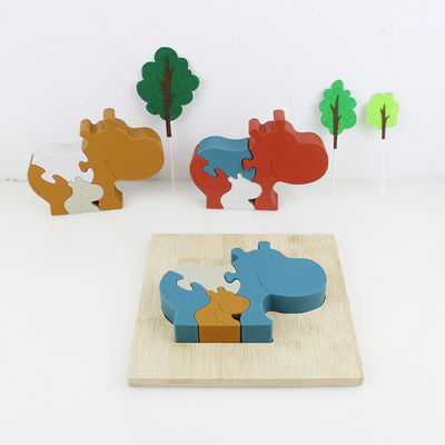 Silicone e brinquedos animais estando de madeira da criança do enigma do hipopótamo do enigma de serra de vaivém para o jogo da criança