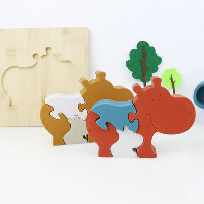 Silicone e brinquedos animais estando de madeira da criança do enigma do hipopótamo do enigma de serra de vaivém para o jogo da criança