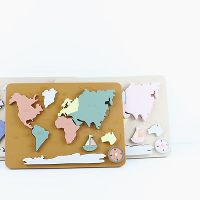 Mapa do Mundo Continentes e Oceanos Silicone Puzzle Bebê Presente Montessori Educativo