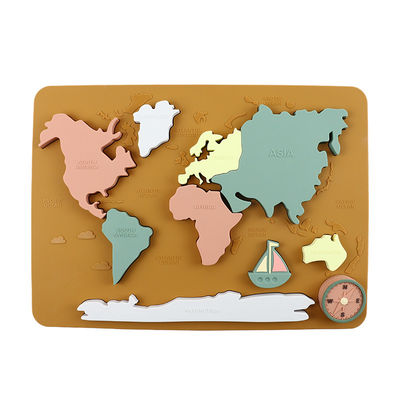 Mapa do Mundo Continentes e Oceanos Silicone Puzzle Bebê Presente Montessori Educativo