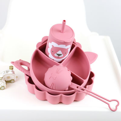 O bebê por atacado Geschirr conduziu desmamar o produto de alimentação do grupo dos utensílios de mesa do bebê do silicone da placa da bacia da colher da bacia da colher do babador do silicone