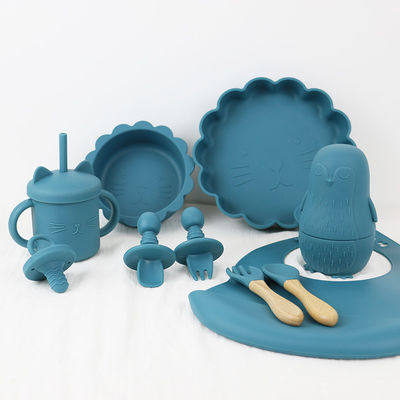 O bebê por atacado Geschirr conduziu desmamar o produto de alimentação do grupo dos utensílios de mesa do bebê do silicone da placa da bacia da colher da bacia da colher do babador do silicone