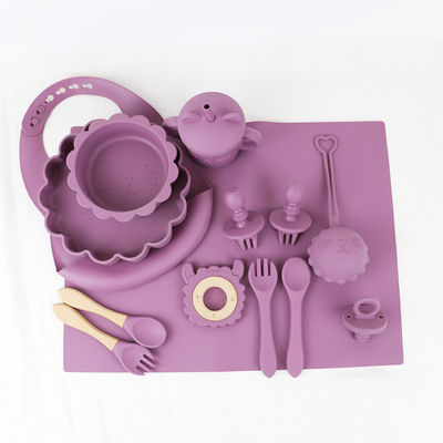 O bebê por atacado Geschirr conduziu desmamar o produto de alimentação do grupo dos utensílios de mesa do bebê do silicone da placa da bacia da colher da bacia da colher do babador do silicone