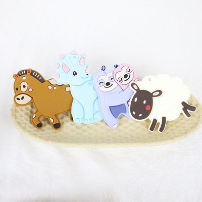 Bebê colorido silicone personalizado Teether com cavalo Dino Shape dos carneiros