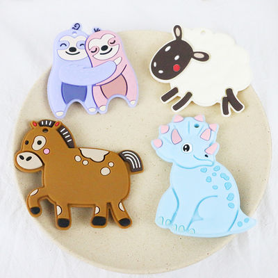 Bebê colorido silicone personalizado Teether com cavalo Dino Shape dos carneiros
