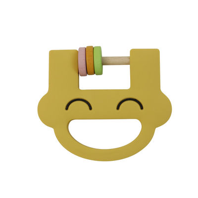 O chocalho bonito Teether do silicone dos brinquedos das crianças do silicone da cara do sorriso com personaliza o ODM do OEM do logotipo