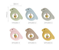 Chocalho do bebê do silicone da forma do pássaro com material amigável de Eco da multi cor