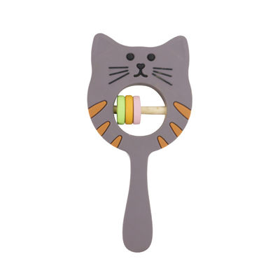 Chocalho Teether de Kitty Shape Food Grade Silicone para a criança do bebê