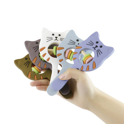 Chocalho Teether de Kitty Shape Food Grade Silicone para a criança do bebê
