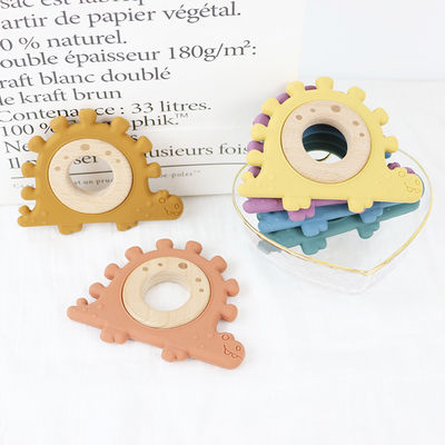 Punho de madeira dos brinquedos das multi crianças do silicone da cor para o infante