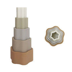 Silicone educacional da criança que empilha blocos com forma da flor do coração da estrela