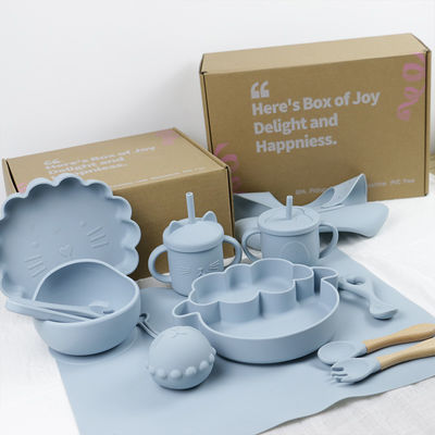 Modern Style Silicone Dinnerware Set, BPA Free Baby Silicone Plate Bowl Cup Bib Spoon Fork Set de alimentação