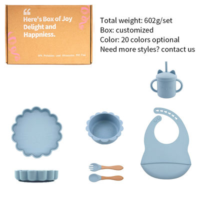 Modern Style Silicone Dinnerware Set, BPA Free Baby Silicone Plate Bowl Cup Bib Spoon Fork Set de alimentação