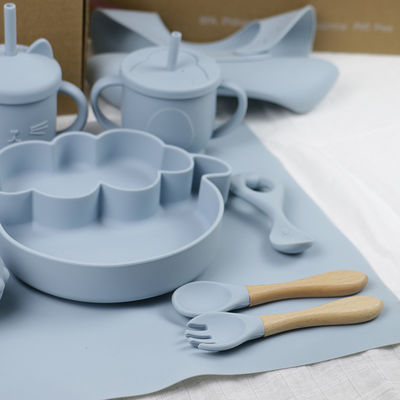 Modern Style Silicone Dinnerware Set, BPA Free Baby Silicone Plate Bowl Cup Bib Spoon Fork Set de alimentação