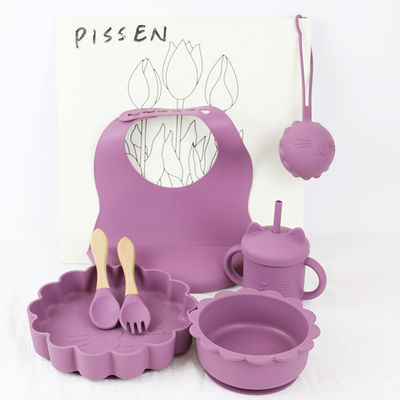 produtos de silicone personalizados Alimentos Grade de silicone alimentação Conjunto de desenhos animados gato estilo silicone alimentação do bebê