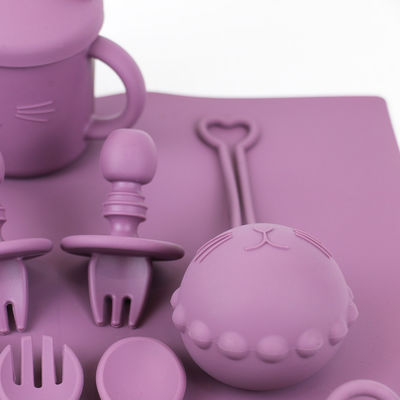 produtos de silicone personalizados Alimentos Grade de silicone alimentação Conjunto de desenhos animados gato estilo silicone alimentação do bebê
