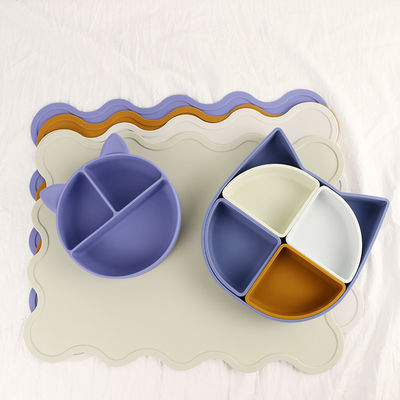 Conjunto de louça de silicone em forma de gato, prato de silicone dividido em forma de gato, colher em forma de gato, não tóxico, livre de BPA.