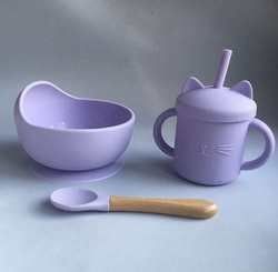 Conjunto de jantar de silicone de cor PANTONE personalizado 5 Pcs Conjunto de sucção de silicone de desmame de qualidade alimentar Material OEM ODM