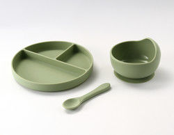 Conjunto de jantar de silicone de cor PANTONE personalizado 5 Pcs Conjunto de sucção de silicone de desmame de qualidade alimentar Material OEM ODM