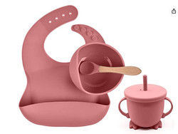 Conjunto de jantar de silicone de cor PANTONE personalizado 5 Pcs Conjunto de sucção de silicone de desmame de qualidade alimentar Material OEM ODM
