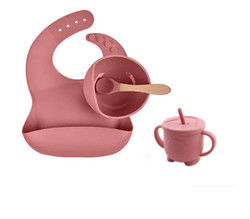 Conjunto não tóxico de silicone para alimentação do bebê, suporte para bonecos de silicone, bib e prato de silicone, com logotipo personalizado