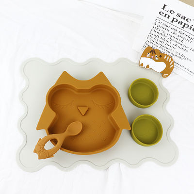 Brown Owl Style Silicone Suction Plate para funcional das crianças da criança multi