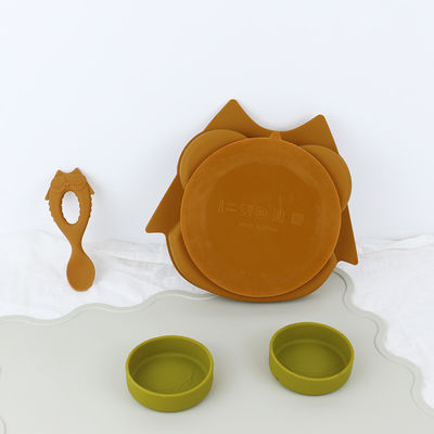 Brown Owl Style Silicone Suction Plate para funcional das crianças da criança multi