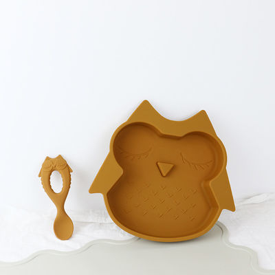 Brown Owl Style Silicone Suction Plate para funcional das crianças da criança multi