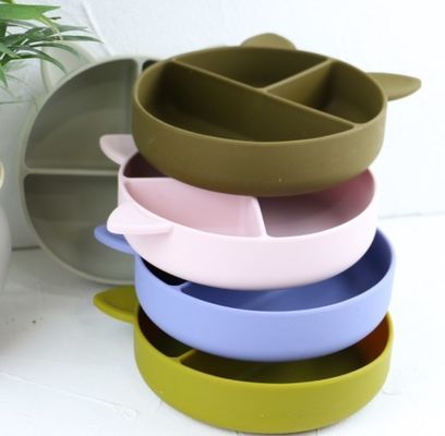 Cat Style Kids Silicone Bowl, silicone colorido dividiu o OEM da placa da sução