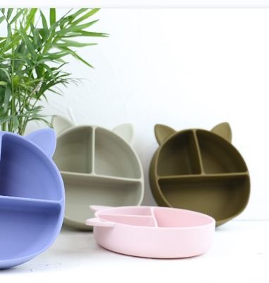 Cat Style Kids Silicone Bowl, silicone colorido dividiu o OEM da placa da sução