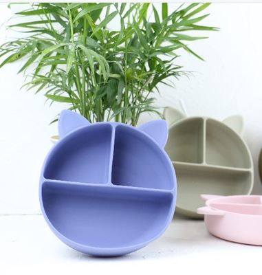 Cat Style Kids Silicone Bowl, silicone colorido dividiu o OEM da placa da sução