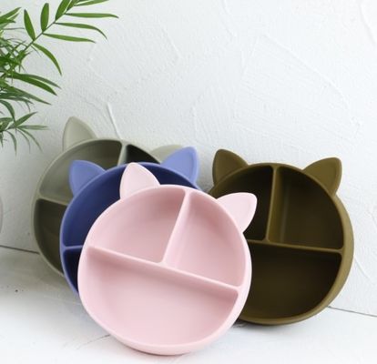 Cat Style Kids Silicone Bowl, silicone colorido dividiu o OEM da placa da sução
