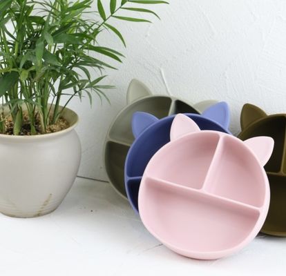 Cat Style Kids Silicone Bowl, silicone colorido dividiu o OEM da placa da sução