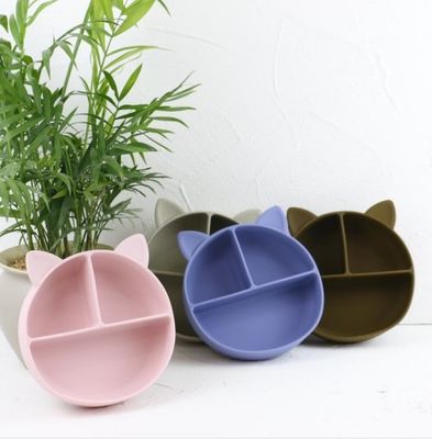 Cat Style Kids Silicone Bowl, silicone colorido dividiu o OEM da placa da sução