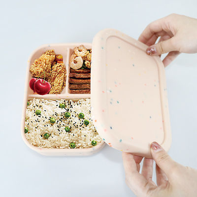 3 recipientes do almoço do silicone do compartimento, silicone reusável Bento Lunch Box Leak Proof