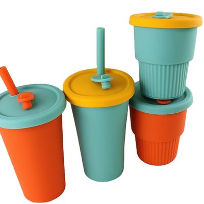 Copo de café dobrável 350ml do silicone do acampamento do curso com Straw Lid