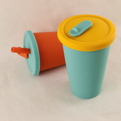 Copo de café dobrável 350ml do silicone do acampamento do curso com Straw Lid