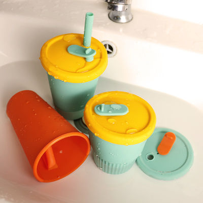Copo portátil das crianças do silicone da prova quente para o suco 300ml 350ml do leite do chá