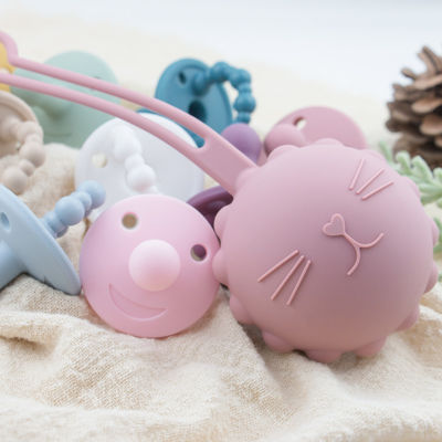 Suporte do malote de Cat Kitty Shape Silicone Pacifier Case para a criança do bebê que sai os dentes chupetas
