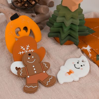 Bebê feito sob encomenda Teether do silicone com forma do homem de pão-de-espécie de Dia das Bruxas Ghost