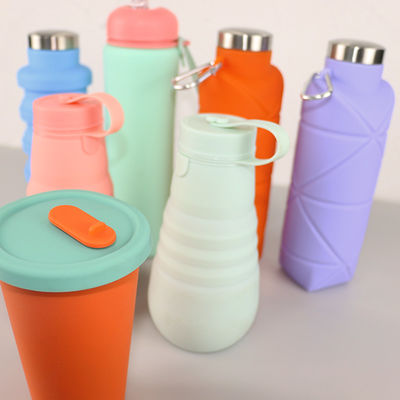 Garrafa exterior da bebida do silicone, garrafa de água dobrável para acampar
