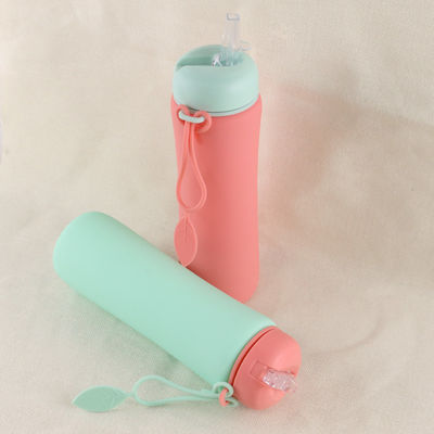 Garrafa de água reusável do silicone do verde do rosa para o OEM do curso dos esportes exteriores