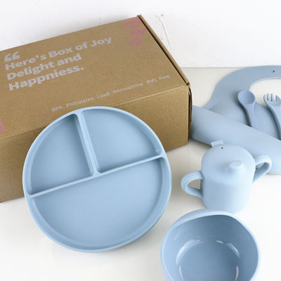 O bebê por atacado Geschirr conduziu desmamar o produto de alimentação do grupo dos utensílios de mesa do bebê do silicone da placa da bacia da colher da bacia da colher do babador do silicone