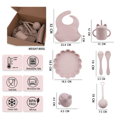 Pacote de caixa personalizada para crianças bebê de silicone Servidores de mesa Conjunto Com Copa Prato Bowl colher de bife