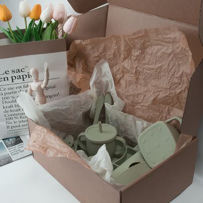 Pacote de caixa personalizada para crianças bebê de silicone Servidores de mesa Conjunto Com Copa Prato Bowl colher de bife