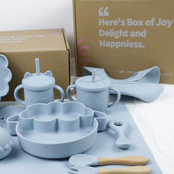 Pacote de caixa personalizada para crianças bebê de silicone Servidores de mesa Conjunto Com Copa Prato Bowl colher de bife